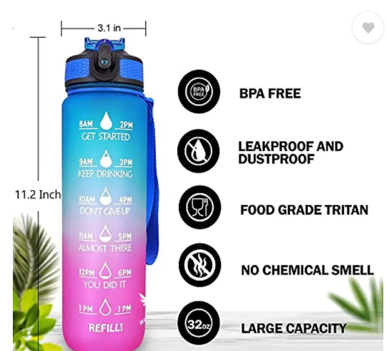 VRINDAENTERPRIS Water Bottle 1000 ml Water Bottle (Set of 1, Multicolor)