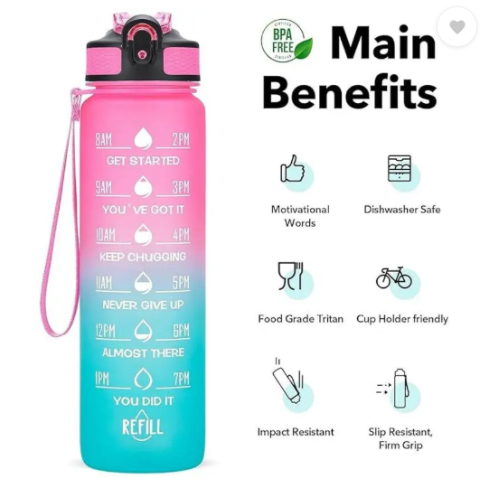 VRINDAENTERPRIS Water Bottle 1000 ml Water Bottle (Set of 1, Multicolor)
