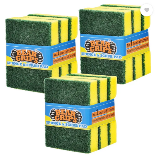 Bear Grips Sponge Scrub pad for Kitchen Scratch proof Scrubber for Dish wash Scrub Sponge  (Regular, Pack of 9)