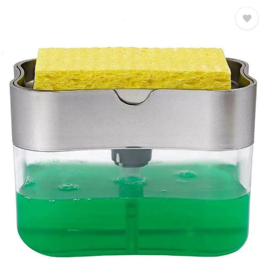 Crizer Soap dispenser Pump with Sponge Plastic Liquid Soap Dish Soap Lotion Press-Type Pump Dispenser unbreakable soap dispenser sponge caddy for kitchen soap scrub for kitchen Sink Dishwasher(380 ML,4"H x 5.5"L x 3.5"W) Scrub Sponge  (Regular)