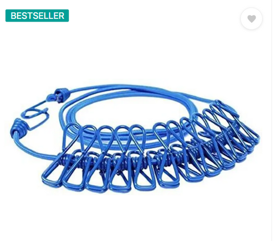 VARNIRAJ IMPORT & EXPORT Clothes Hanging 2 Hook Drying Rope 12 Clips Portable Outdoor Travel Clotheslin Plastic, Steel Retractable Clothesline  (1.8 m)
