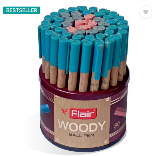 FLAIR Woody 0.7 mm Stand | Attractive Woody Design | Smooth Ink Flow System Ball Pen  (Pack of 50, Ink Color - Blue, Black, Red)