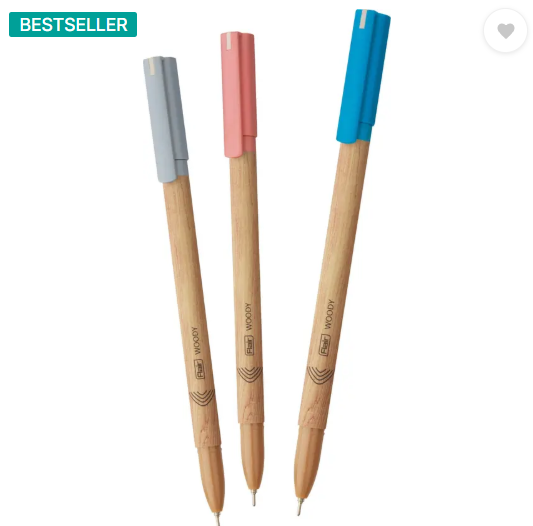 FLAIR Woody 0.7 mm Stand | Attractive Woody Design | Smooth Ink Flow System Ball Pen (Pack of 50, Ink Color - Blue, Black, Red)