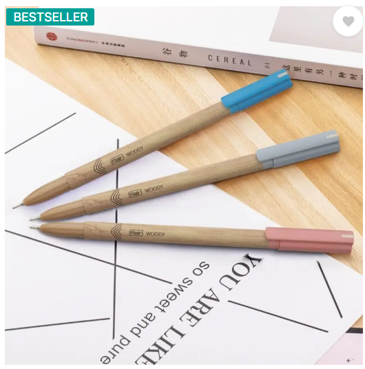FLAIR Woody 0.7 mm Stand | Attractive Woody Design | Smooth Ink Flow System Ball Pen (Pack of 50, Ink Color - Blue, Black, Red)