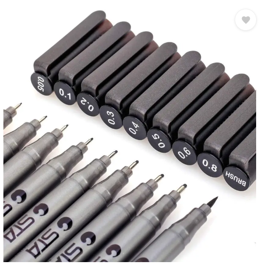 Levin Pigment Black Fineliner pen Based Waterproof Black Pen Set for Art Writing Fineliner Pen (Pack of 9, Ink Color - Black)