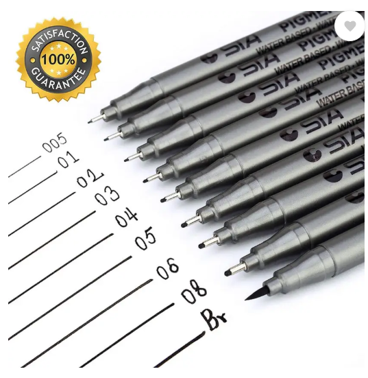 Levin Pigment Black Fineliner pen Based Waterproof Black Pen Set for Art Writing Fineliner Pen (Pack of 9, Ink Color - Black)
