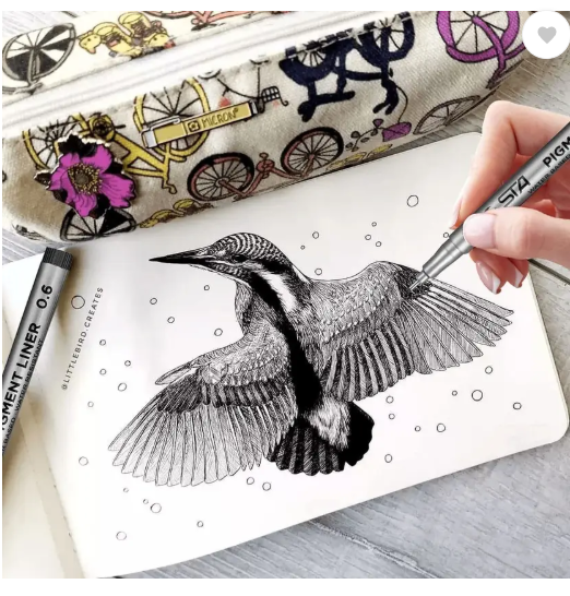 Levin Pigment Black Fineliner pen Based Waterproof Black Pen Set for Art Writing Fineliner Pen (Pack of 9, Ink Color - Black)