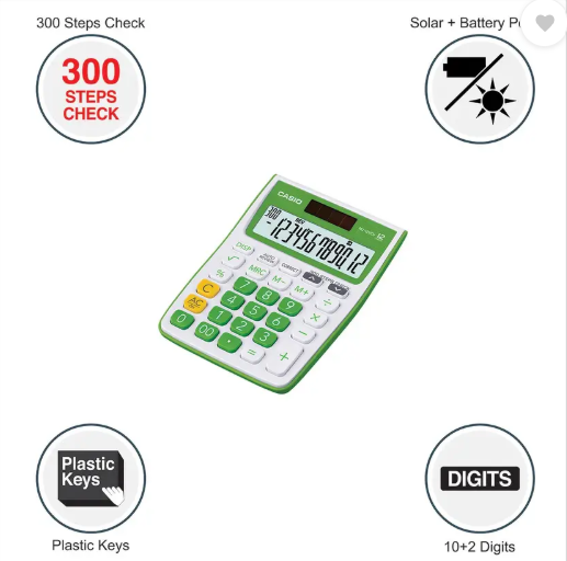 CASIO MJ-12VCB-GN Desktop Basic Calculator (12 Digit)