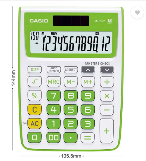 CASIO MJ-12VCB-GN Desktop Basic Calculator (12 Digit)