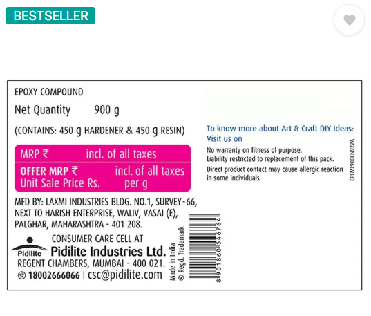 Fevicryl MouldIt - Resin and Hardner for Modelling, Sculpting, For Artists & Hobbyists Art Clay  (900 g)