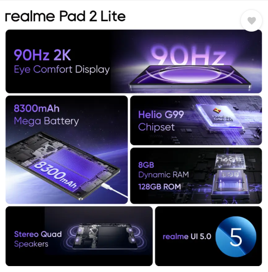 realme Pad 2 Lite 4 GB RAM 128 GB ROM 10.95 inch with 4G Tablet (Nebula Purple)