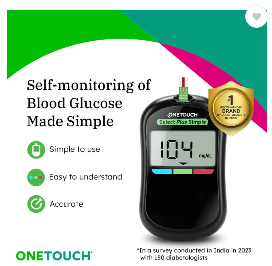 OneTouch Select Plus Simple Glucometer (FREE 10 strips + lancing device + 10 lancets) Glucometer  (Black)