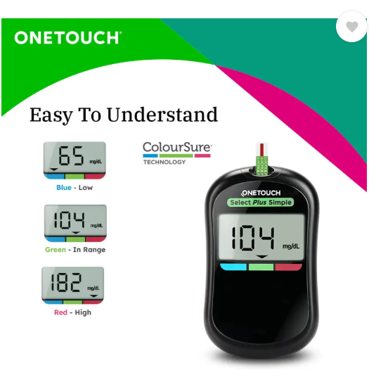 OneTouch Select Plus Simple Glucometer (FREE 10 strips + lancing device + 10 lancets) Glucometer  (Black)