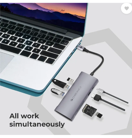 ZEBRONICS 7 in1 USB Type C Multiport Adapter Zeb TA1500UCVP with USB, HDMI, SD, Micro SD, Type C PD Zeb TA1500UCVP – 7 in 1 USB Type C Multiport Adapter USB Hub  (Silver)