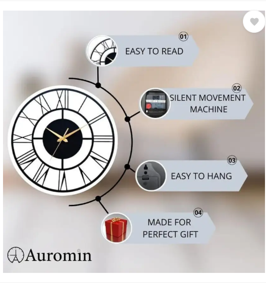 Auromin Analog 40 cm X 40 cm Wall Clock  (Black, Without Glass, Standard)