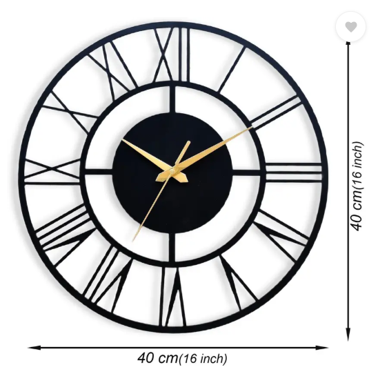 Auromin Analog 40 cm X 40 cm Wall Clock  (Black, Without Glass, Standard)