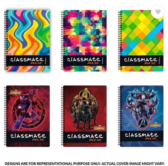 Classmate Pulse 1 Subject (240 X 180 mm) Spiral B5 Notebook Single Line 180 Pages (Multicolor, Pack of 4)