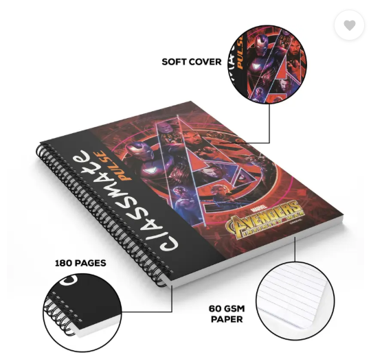 Classmate Pulse 1 Subject (240 X 180 mm) Spiral B5 Notebook Single Line 180 Pages (Multicolor, Pack of 4)