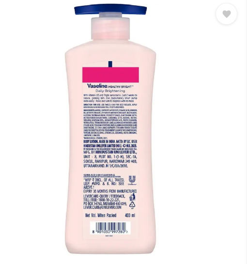Vaseline Healthy Bright Daily Brightening Body Lotion,Vitamin B3 & Sunscreen  (400 ml)