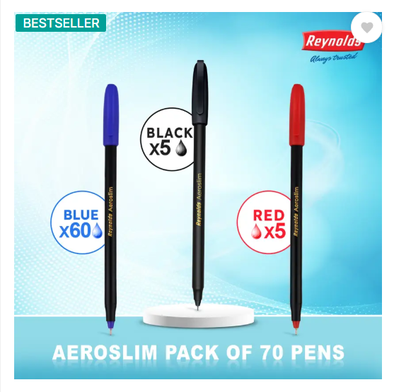 Reynolds Aeroslim Ball Pen (Pack of 70, Ink Color - Blue, Black, Red)