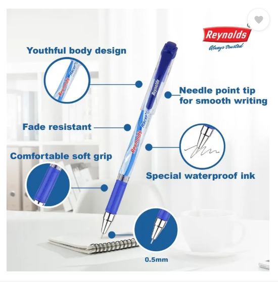 Reynolds Racer Gel Blue Pen Jar Gel Pen (Pack of 40, Ink Color - Blue)