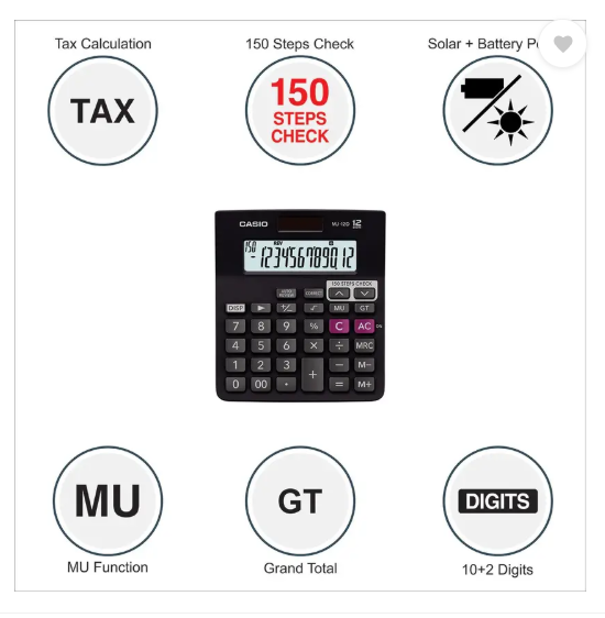 CASIO MJ-12D-BK Desktop Basic Calculator (12 Digit)