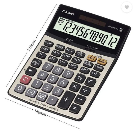 CASIO DJ-220DPLUS Desktop Basic Calculator (12 Digit)
