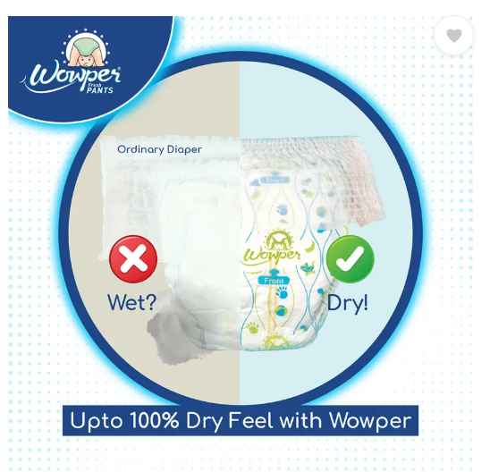 Wowper Fresh Baby Diaper Pants | Medium | 7-12 Kgs | Wetness Indicator - M  (72 Pieces)