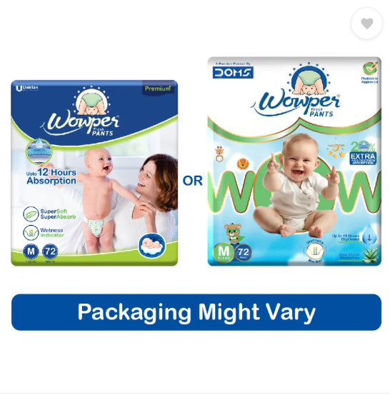 Wowper Fresh Baby Diapers Pants by Doms|Wetness Indicator| Upto 12Hrs Absorb | 7-12 Kg - M (144 Pieces)