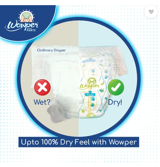 Wowper Fresh Baby Diapers Pants by Doms|Wetness Indicator| Upto 12Hrs Absorb | 7-12 Kg - M (144 Pieces)