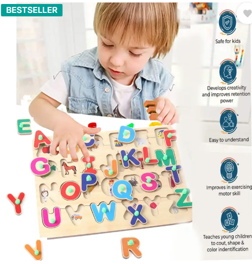 BOZICA Wooden Educational Creative learning A To Z English Alphabets Board Puzzle (Multicolor)