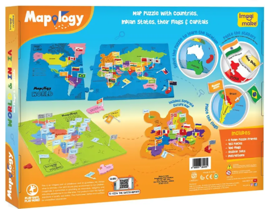Imagimake Mapology India & World with Capitals-Educational Toy for Kids Above 5 Years (106 Pieces)