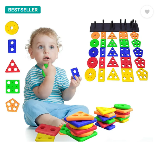 VrajVilla Stacking Toy Shape & Color Recognition Geometric Board Educational Column Puzzle (Multicolor)