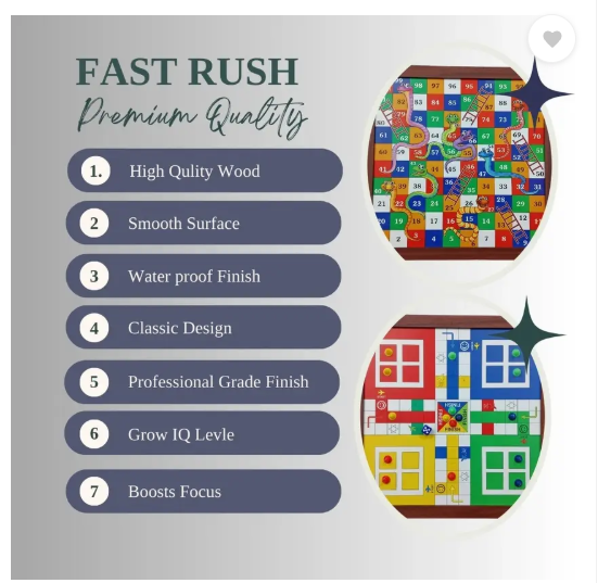 Fast Rush Ludo Board Game Snake & Ladders Board Game (2 in 1 Game Combo) Educational Board Games