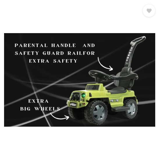 JoyRide Jeep+ Speedy RideOn for Kids with Music Back Support,Safety Arms,Parental Handle (Green)