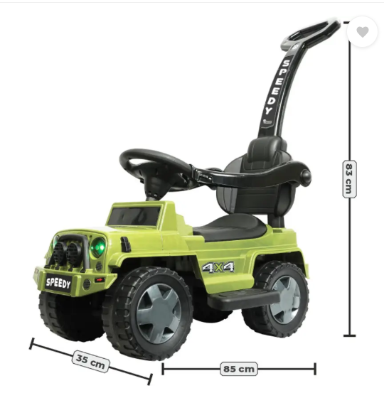 JoyRide Jeep+ Speedy RideOn for Kids with Music Back Support,Safety Arms,Parental Handle (Green)