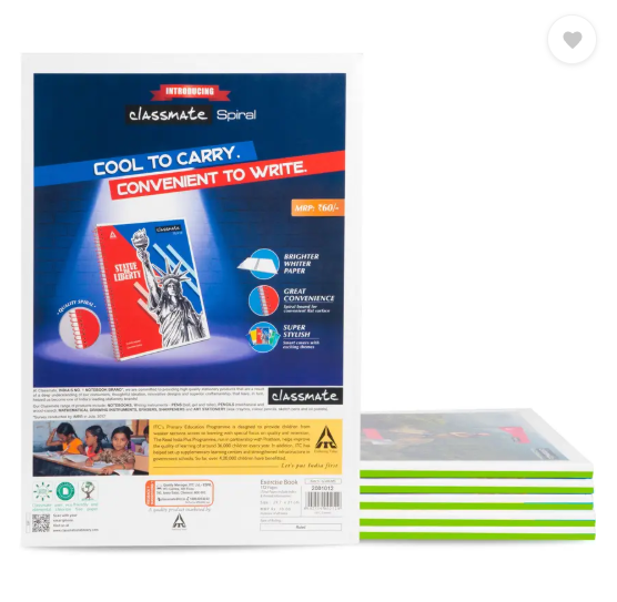 Classmate Notebook A4 Notebook Single Line 172 Pages (Multicolor, Pack of 6)