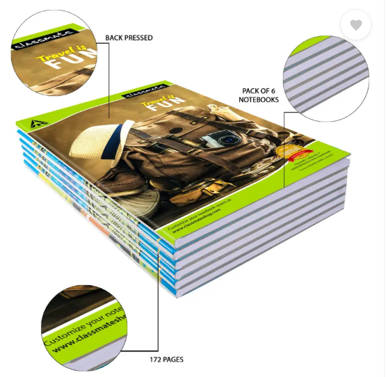 Classmate Notebook A4 Notebook Single Line 172 Pages (Multicolor, Pack of 6)