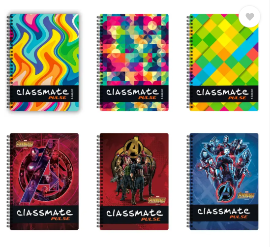 Classmate Pulse 1 Subject (297 X 210 mm) Spiral A4 Notebook Single Line 180 Pages (Multicolor, Pack of 3)