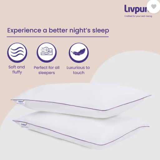 Livpure Smart Cloud Essentia Microfibre Solid Sleeping Pillow Pack of 2 (White)