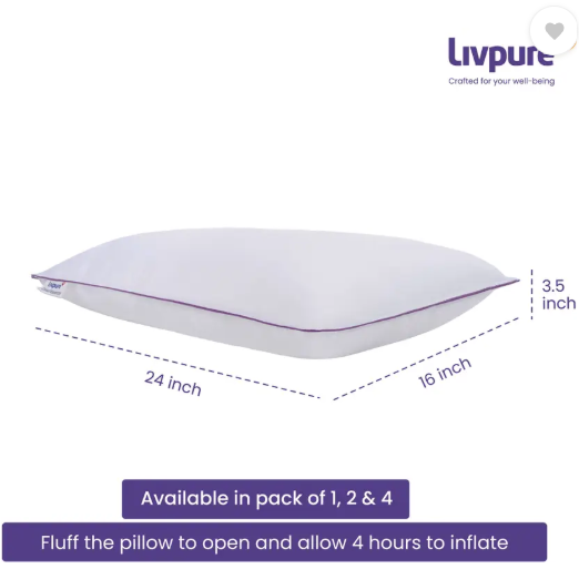 Livpure Smart Cloud Essentia Microfibre Solid Sleeping Pillow Pack of 2 (White)