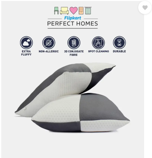 Flipkart Perfect Homes Luxury 16x24 Inch Grey and White Microfibre Geometric Sleeping Pillow Pack of 2 (White, Grey)