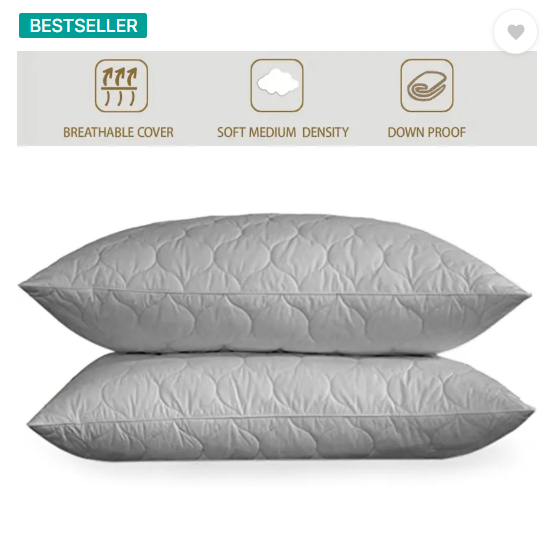 LA VERNE QUILTED Microfibre Solid Sleeping Pillow Pack of 2 (Grey)