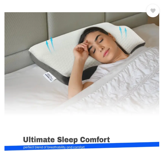 GADDA CO Memory Foam Butterfly Orthopaedic Pillow Memory Foam Solid Sleeping Pillow Pack of 1 (White & Grey)