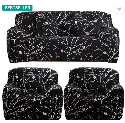 Gifts Island Polyester Floral 3+1+1 Seater Sofa Cover (Black Stem Pack of 3)