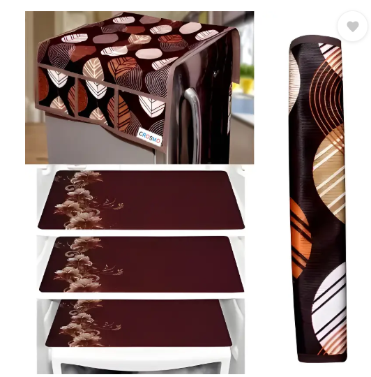 Crosmo Refrigerator Cover  (Width: 64 cm, Brown, Beige)