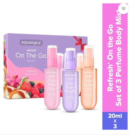 Aqualogica Refresh+ On the Go | Set of 3 Perfume Body Mist - For Women  (60 ml, Pack of 3)