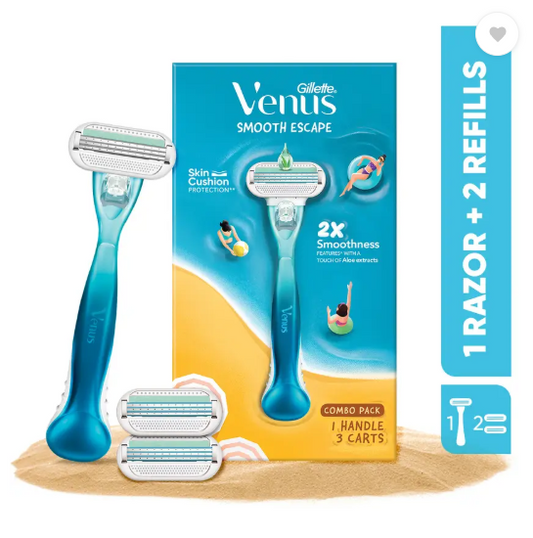 Gillette Venus Smooth Combo pack | Razor plus 2 refills | Aloe vera smooth, Women