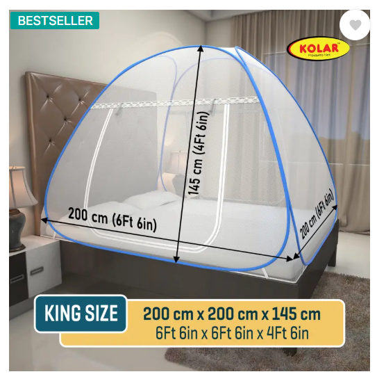 Kolar Polyester Adults Washable Double Bed Machardani, 6.5 Feet x 6.5 Feet King Size Premium Mosquito Net  (Blue, Tent)
