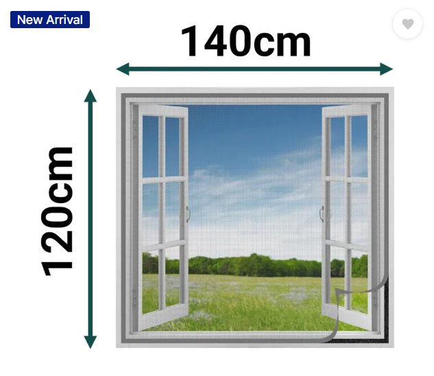 SafeMyles Fibre Adults Washable 120 GSM Fiberglass Pre-Stitched Window Mosquito Net  (H120 x W140 cm, Grey, Frame Hung)